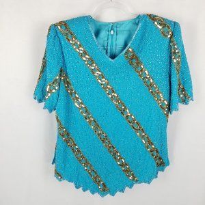 Monika top aqua sequin rope pattern XL‎